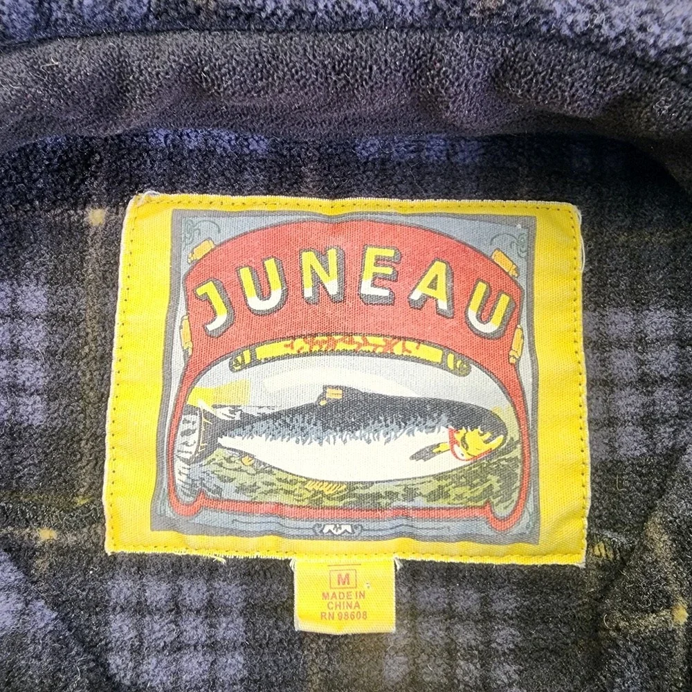 Juneau‎ Fleece Flannel Button Up Shirt Plaid Mens Medium Gray Black Yellow - Picture 4 of 8